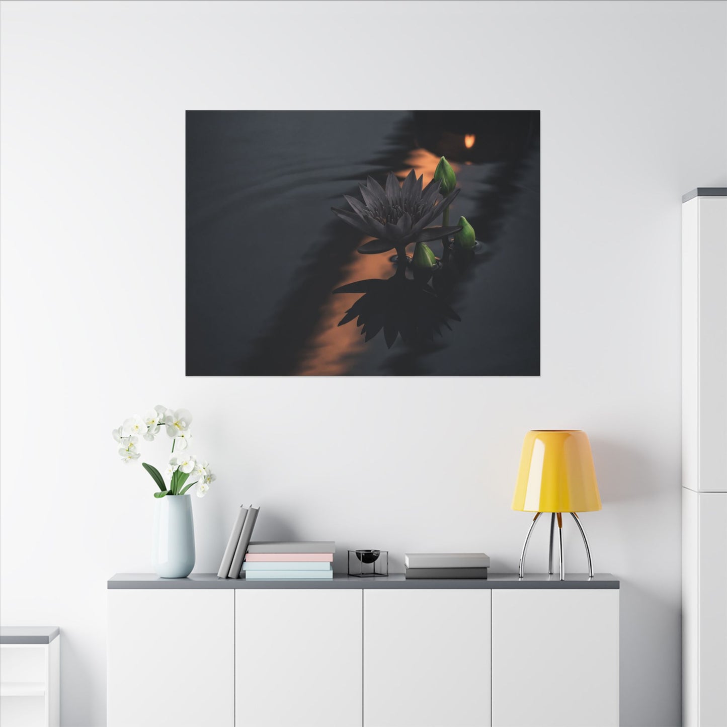 Seijaku Lotus Flower Canvas Art - Dark Japandi Shadow Zen