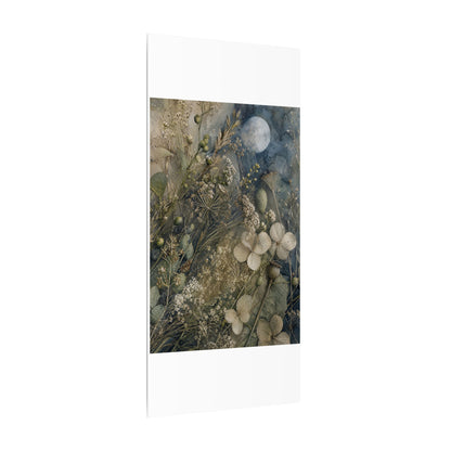 Japandi Dried Flowers in Moonlight | Watercolor Canvas Art