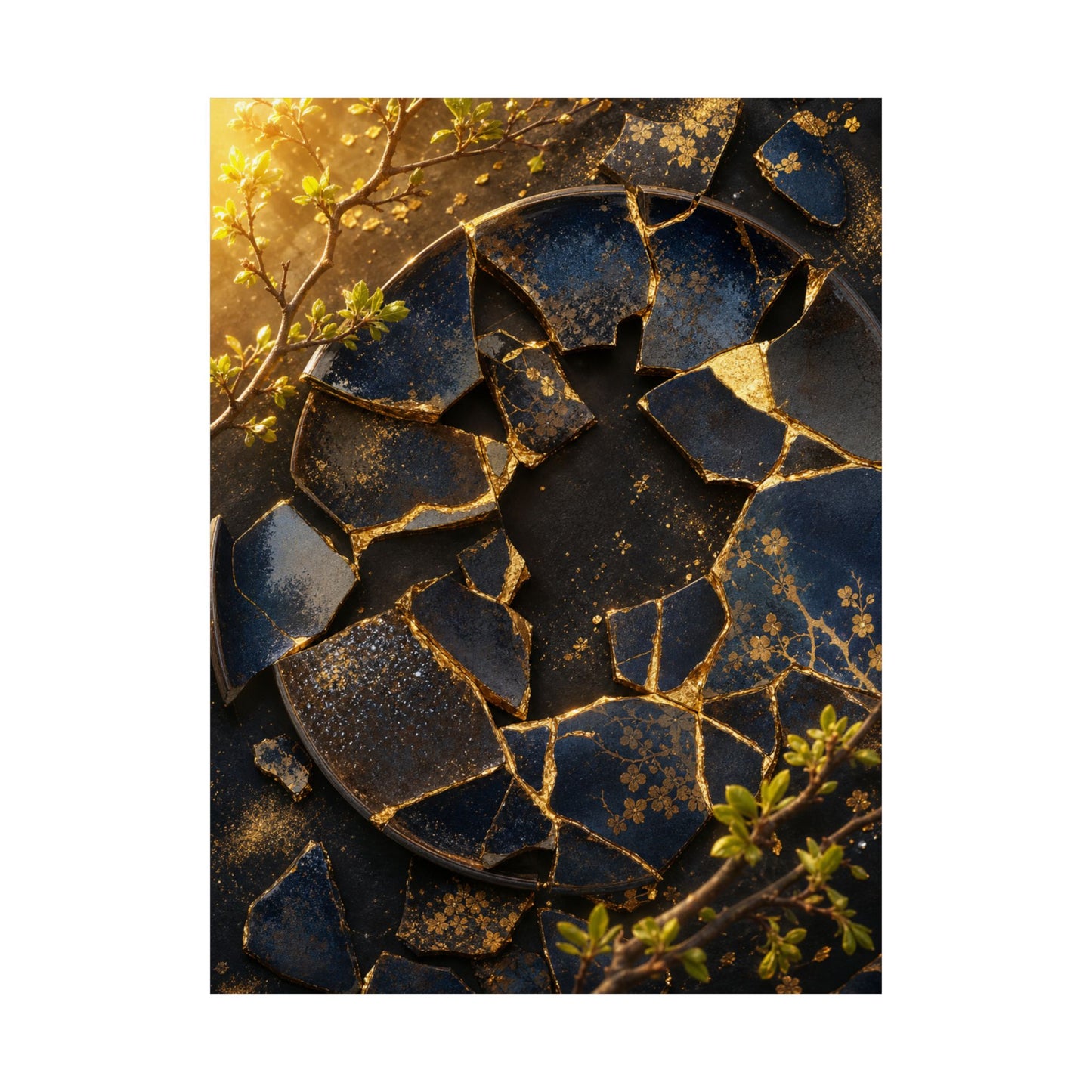 Broken Pottery Gold Repair Wall Art Print | Resilient Kintsugi Art