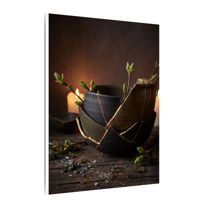 Broken Pottery Spring Canvas Art | Dark Japandi Luxurious Design