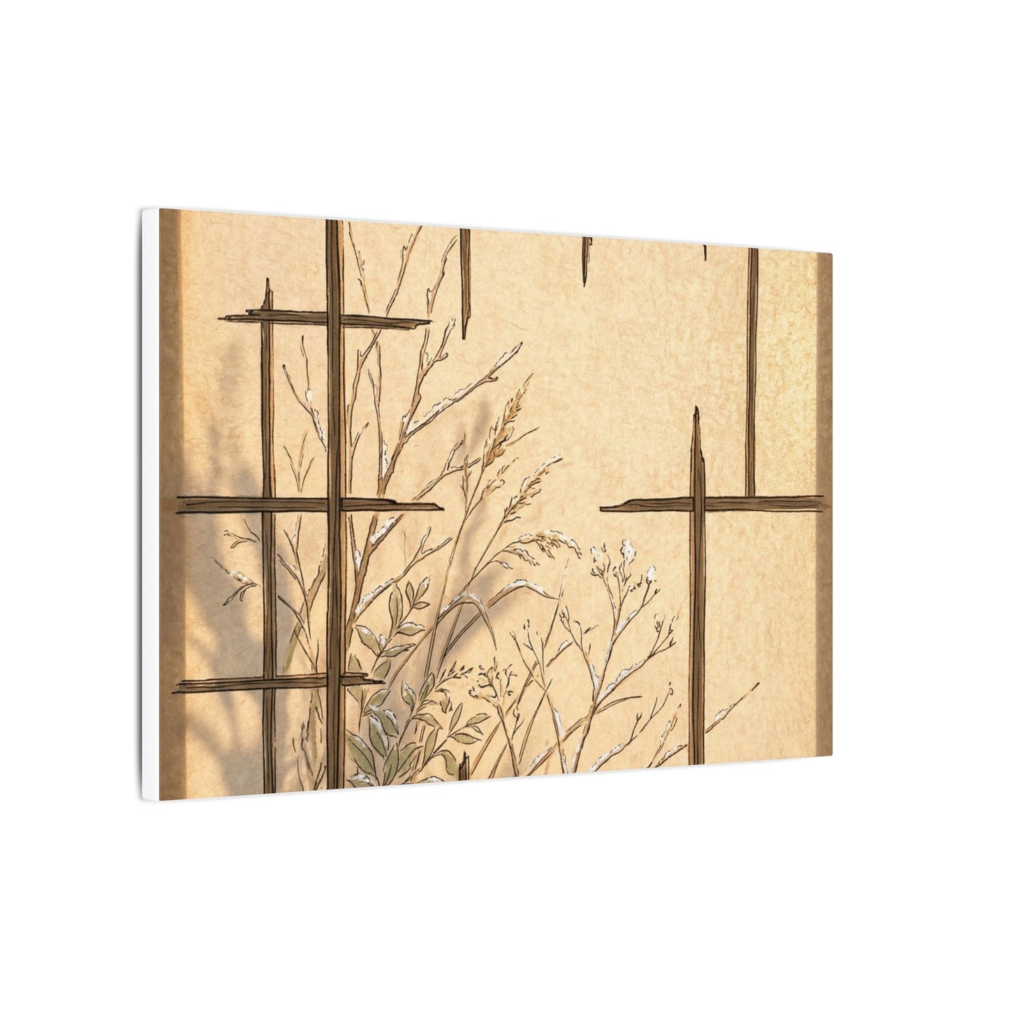 Shoji Screen Canvas Art | Winter Japandi Minimal Line Art