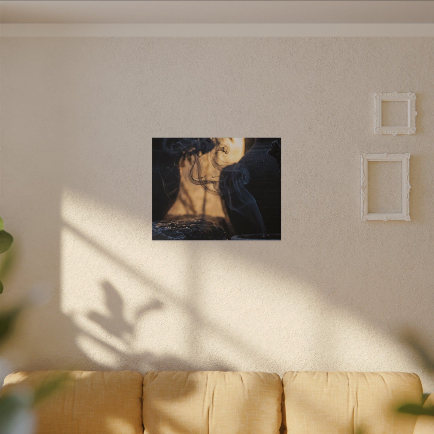 Incense Smoke Canvas Art | Winter Dark Japandi Shadow Zen Art