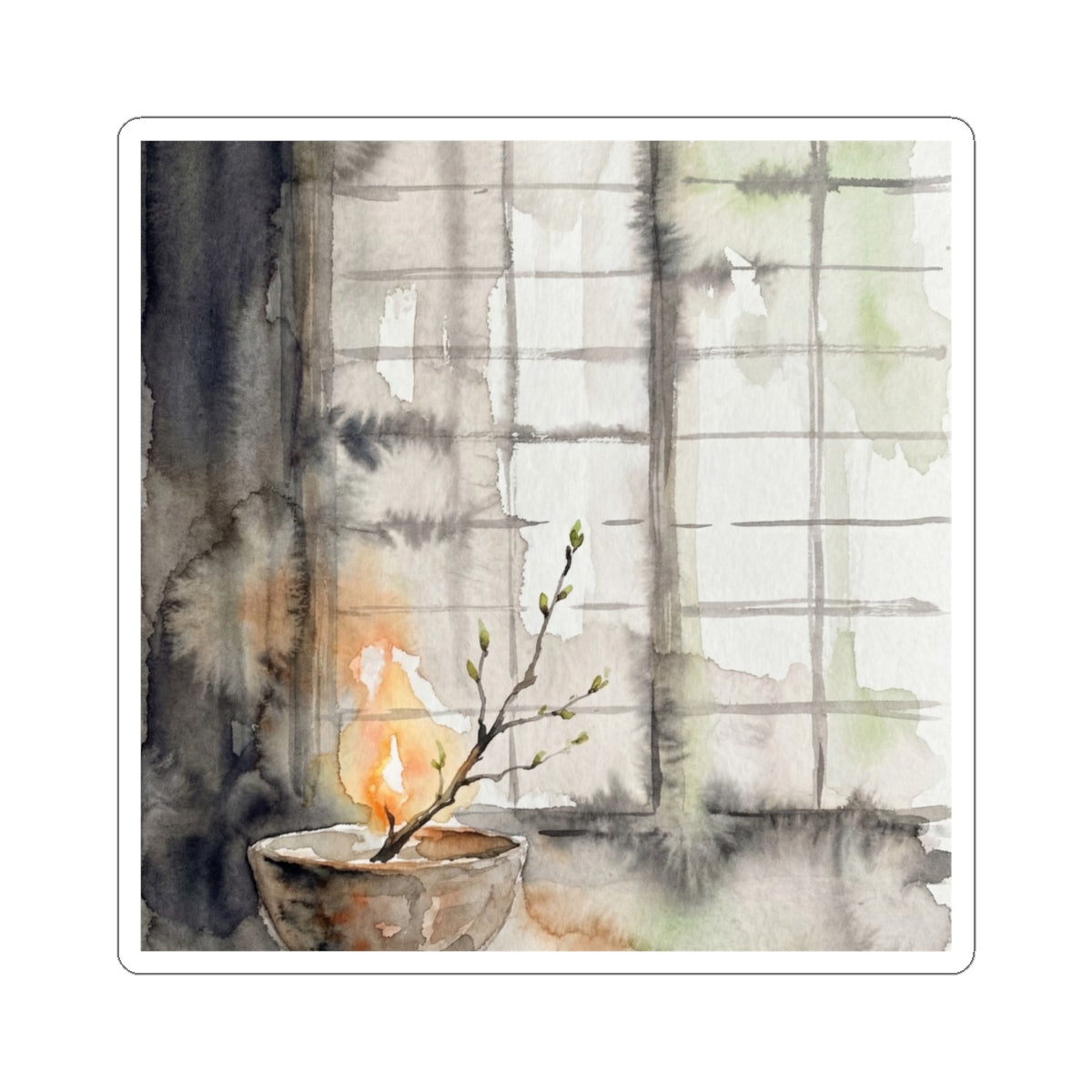 Elegant Shoji Screen Sticker - Watercolor Japandi Art Print