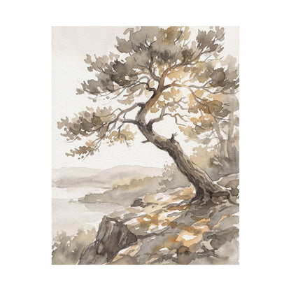 Mono No Aware Pine Tree Wall Art Print - Japandi Watercolor