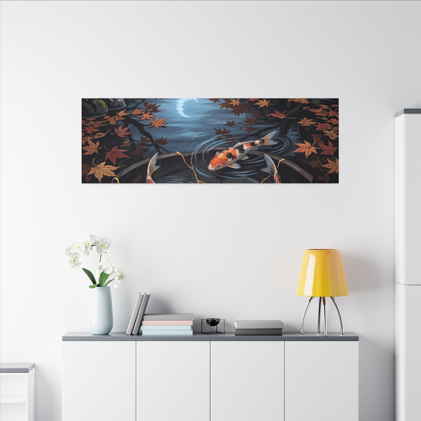 Koi Pond Canvas Art | Autumn Kintsugi Gold Repair Art