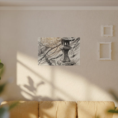 Golden Hour Stone Lantern Canvas Art - Japandi Kanso