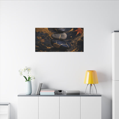 River Stones Autumn Canvas Art | Kintsugi Artful Design