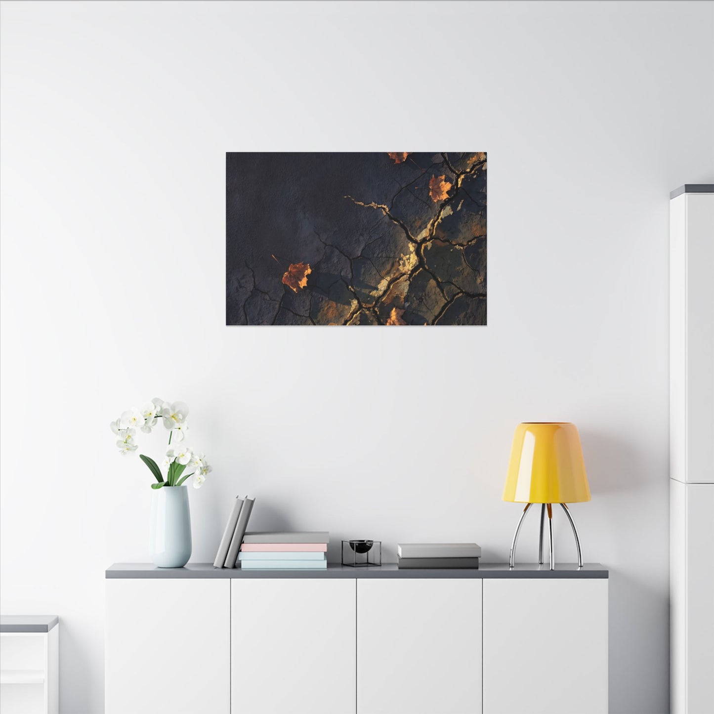 Cracked Earth Canvas Art | Autumn Dark Japandi Dark Texture Art