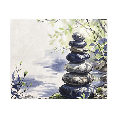 River Stones Sumi E Canvas Art | Serene Zen Art