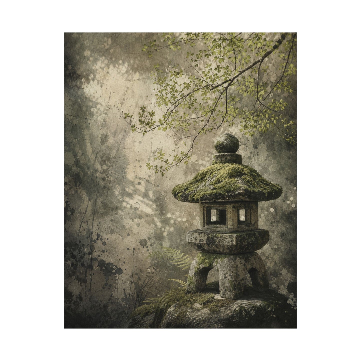 Stone Lantern Texture Wall Art Print | Neutral Japandi Art