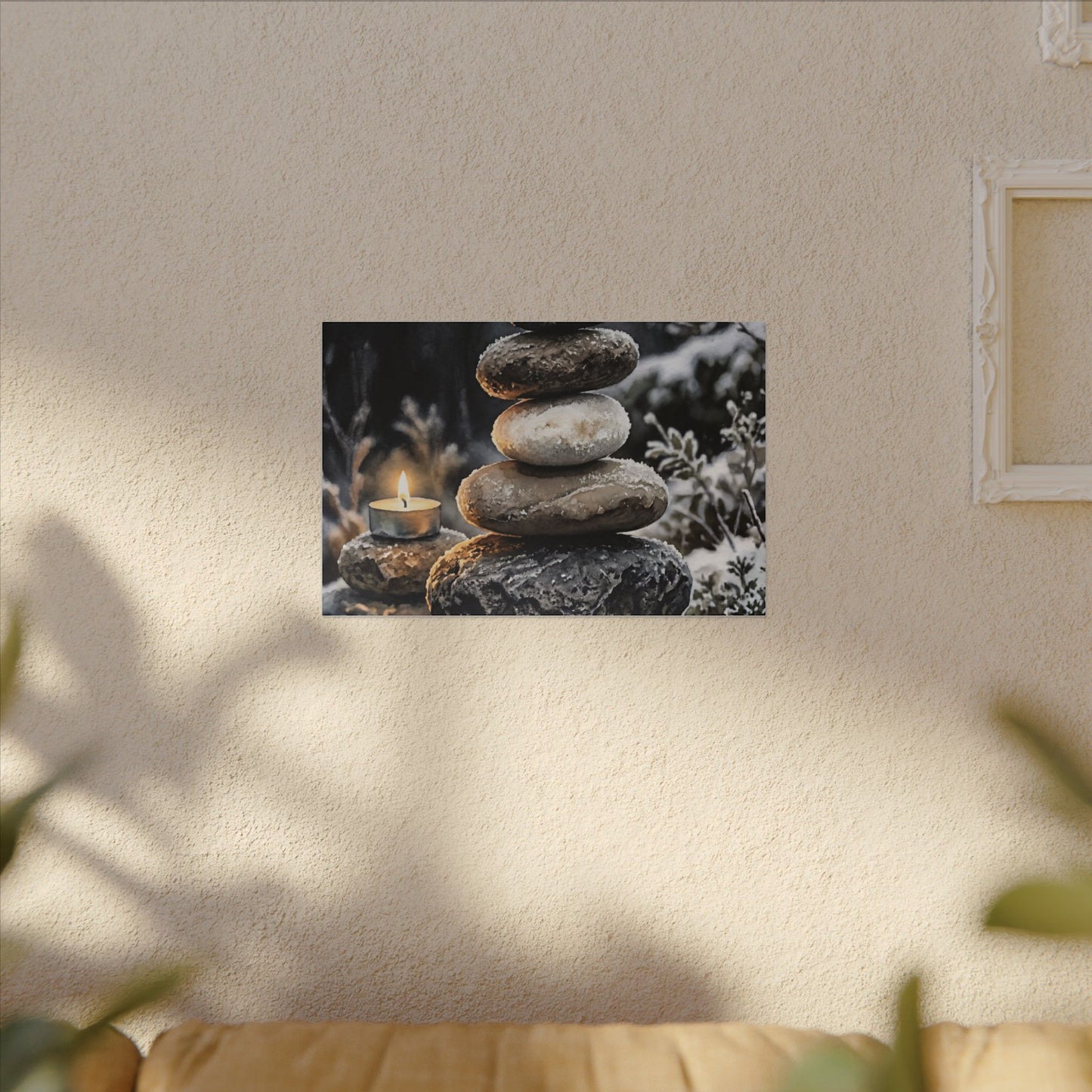 River Stones Canvas Art | Winter Japandi Watercolor Art
