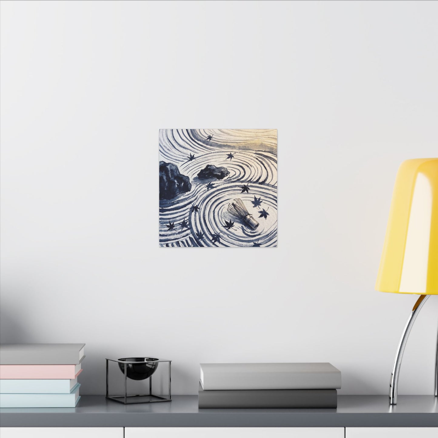 Zen Rock Garden in Golden Hour | Sumi E Canvas Art