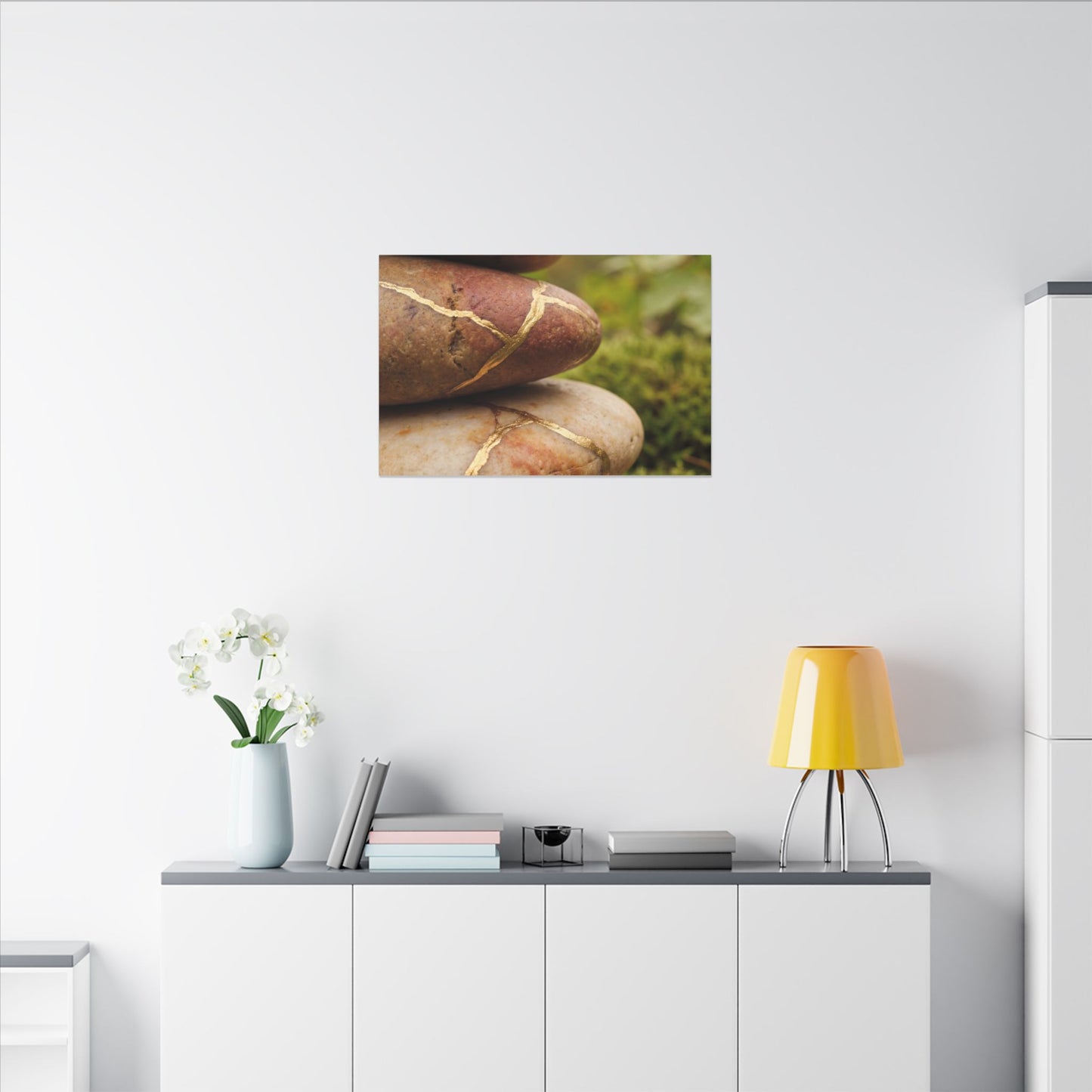 River Stones Summer Canvas Art | Kintsugi Healing Design