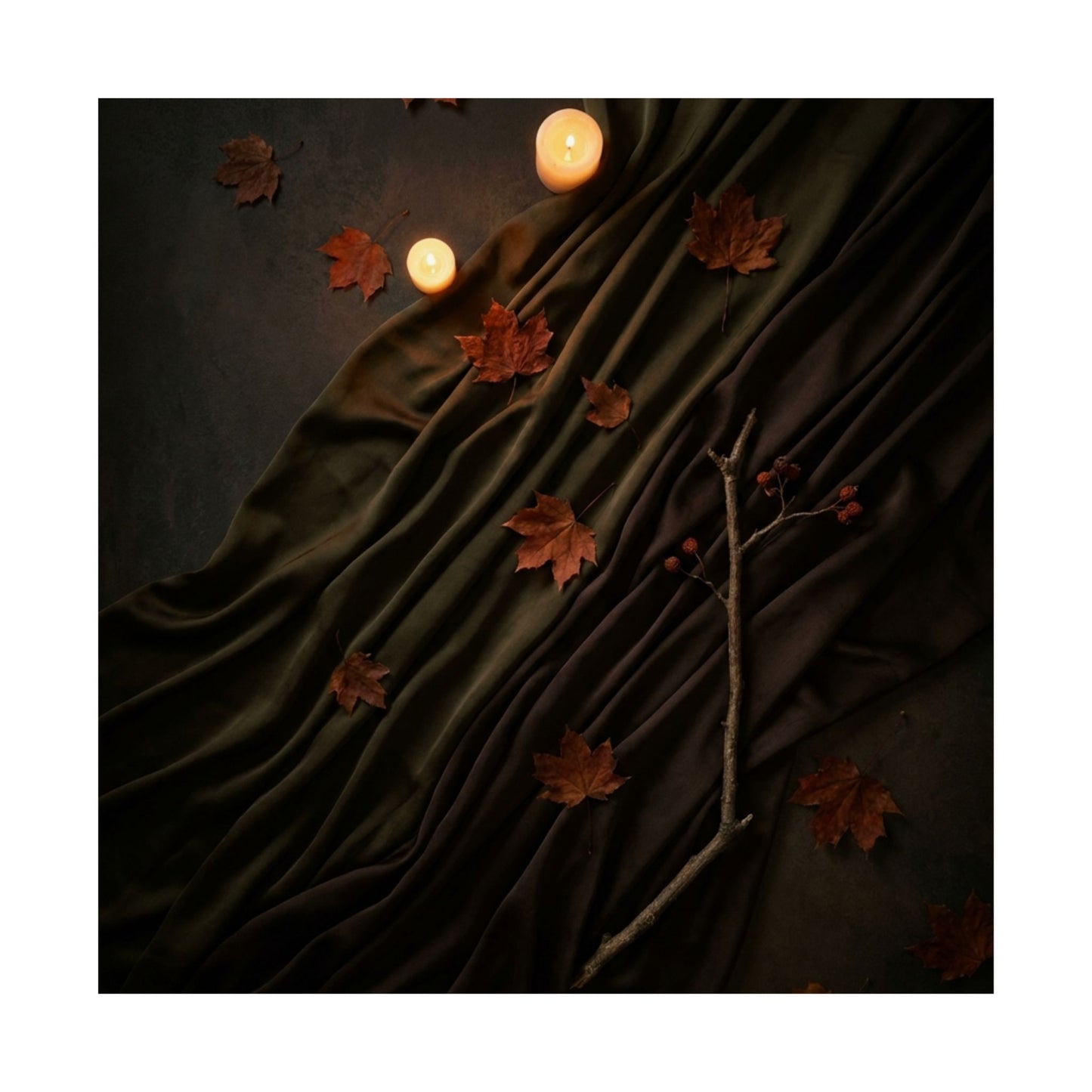 Candlelight Silk Drape Wall Art Print - Dark Japandi Datsuzoku