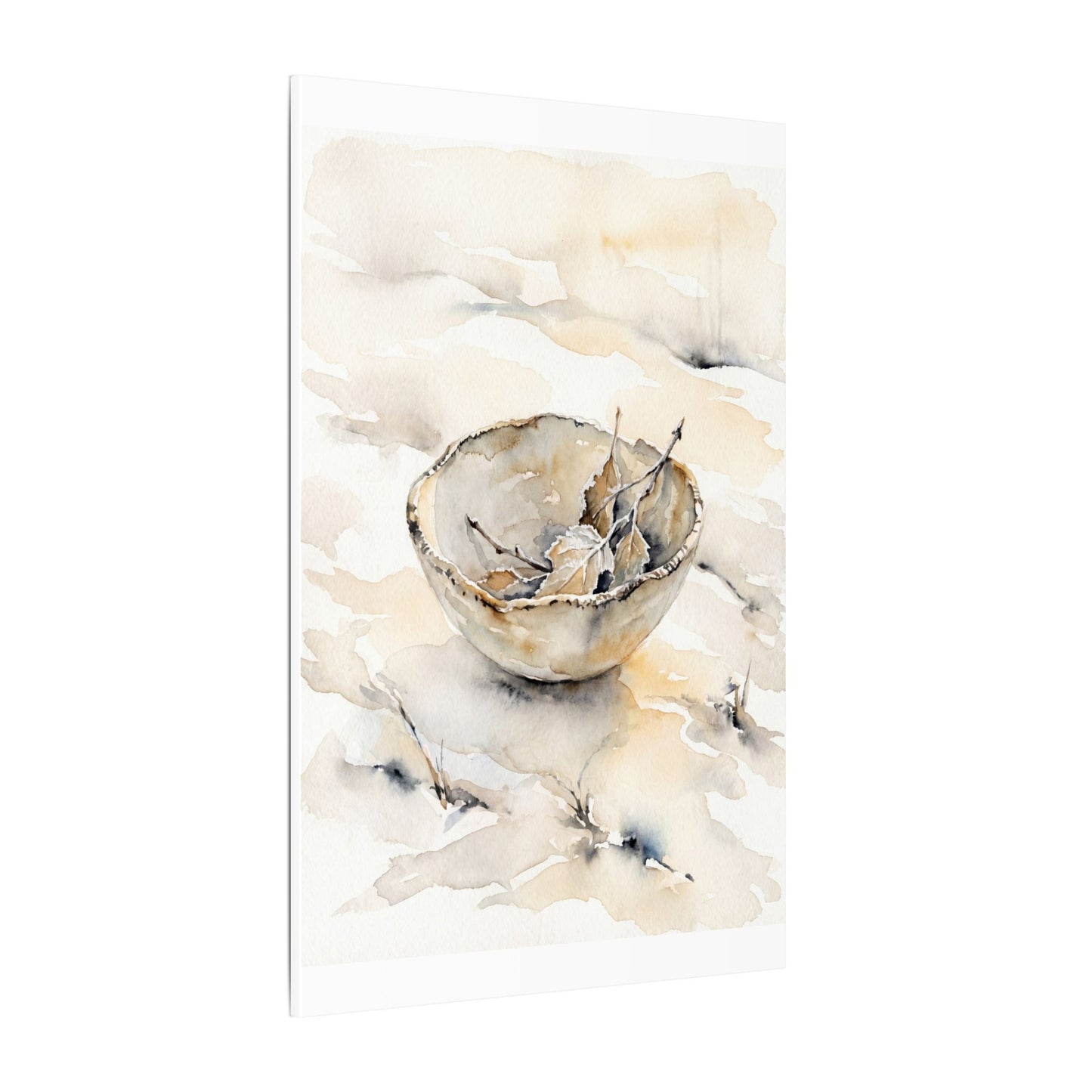 Ceramic Bowl Canvas Art | Winter Japandi Watercolor Art