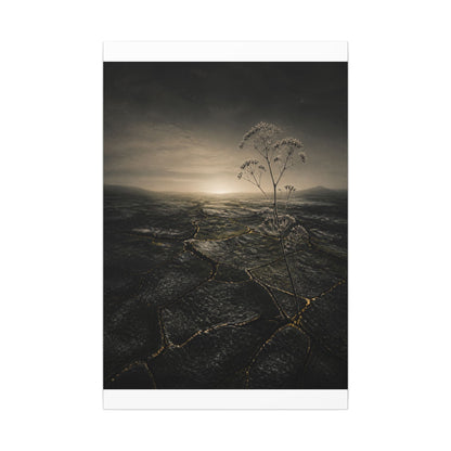 Dawn Cracked Earth Canvas Art - Dark Japandi Mono No Aware