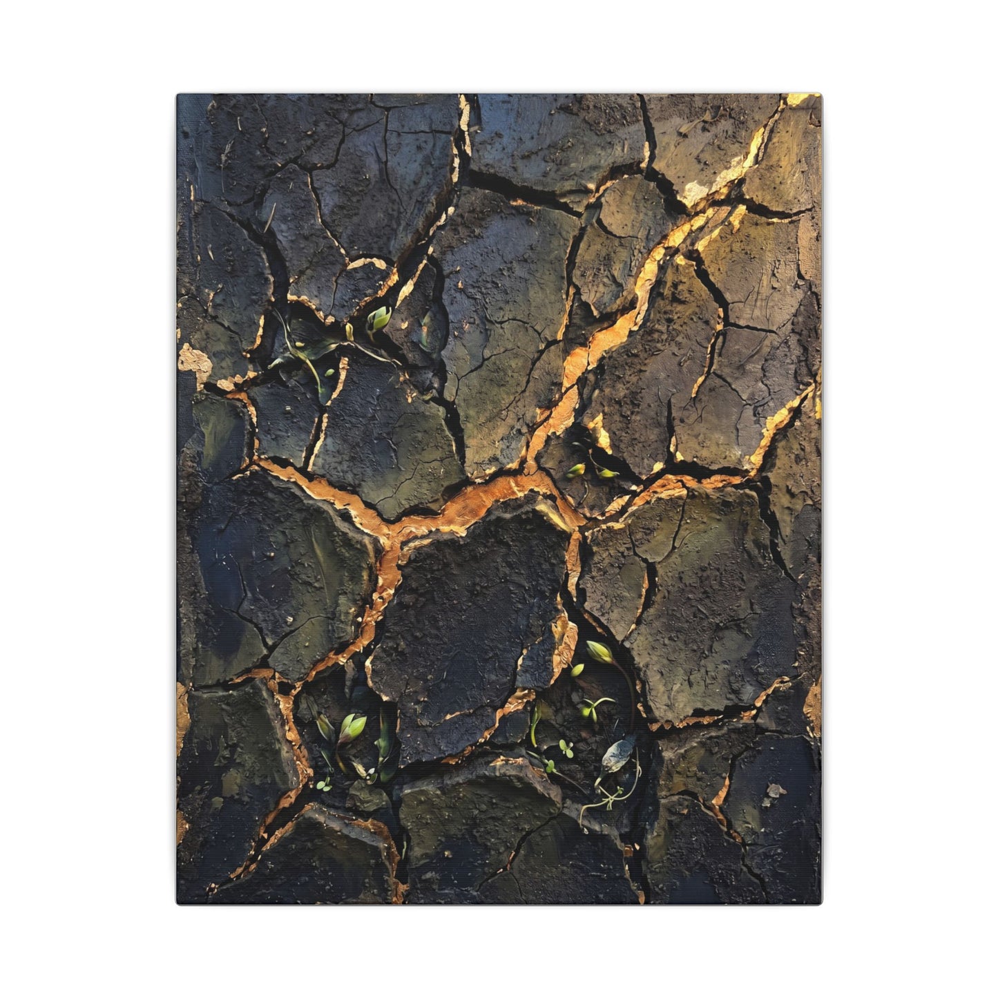 Cracked Earth Spring Canvas Art | Dark Japandi Atmospheric Design