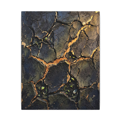 Cracked Earth Spring Canvas Art | Dark Japandi Atmospheric Design