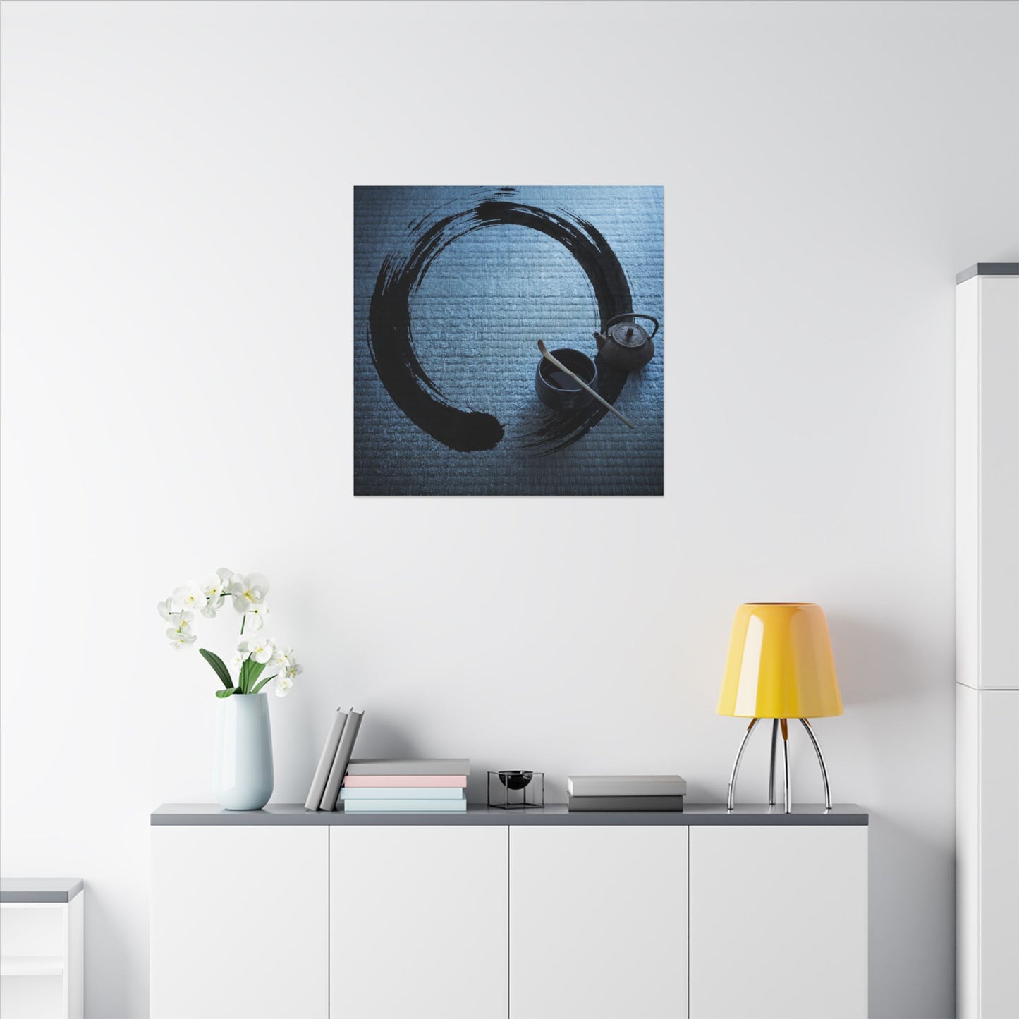 Winter Tea Ceremony Enso Canvas Art | Peaceful Decor