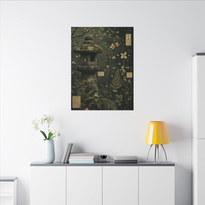 Spring Stone Lantern Herbarium Canvas Art | Nostalgic Decor