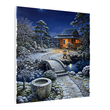 Moonlit Garden Winter Canvas Art | Kintsugi Artful Design