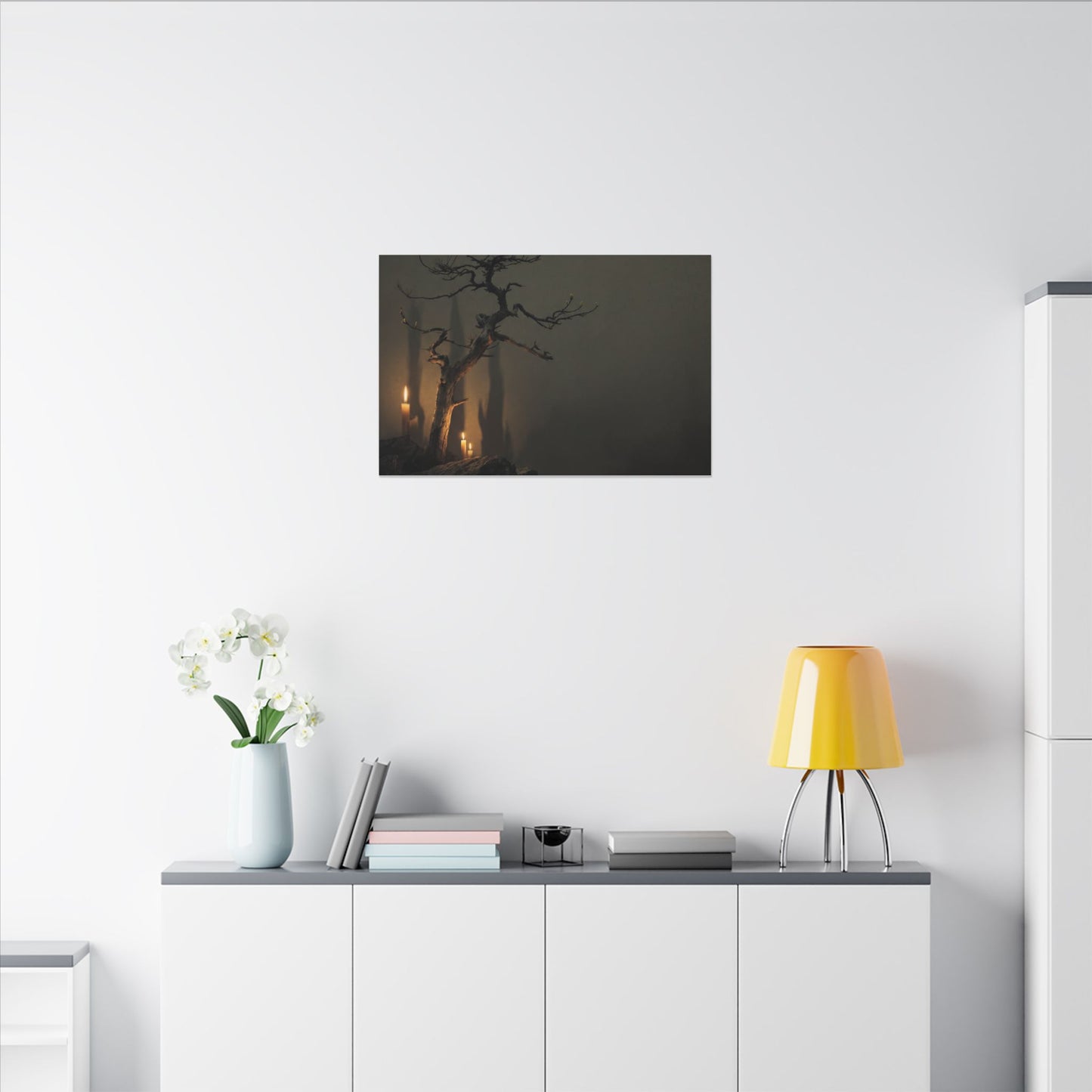 Ma Pine Tree Canvas Art - Dark Japandi Shadow Zen