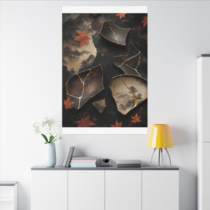 Broken Pottery Gold Vein Canvas Art | Philosophical Kintsugi Art