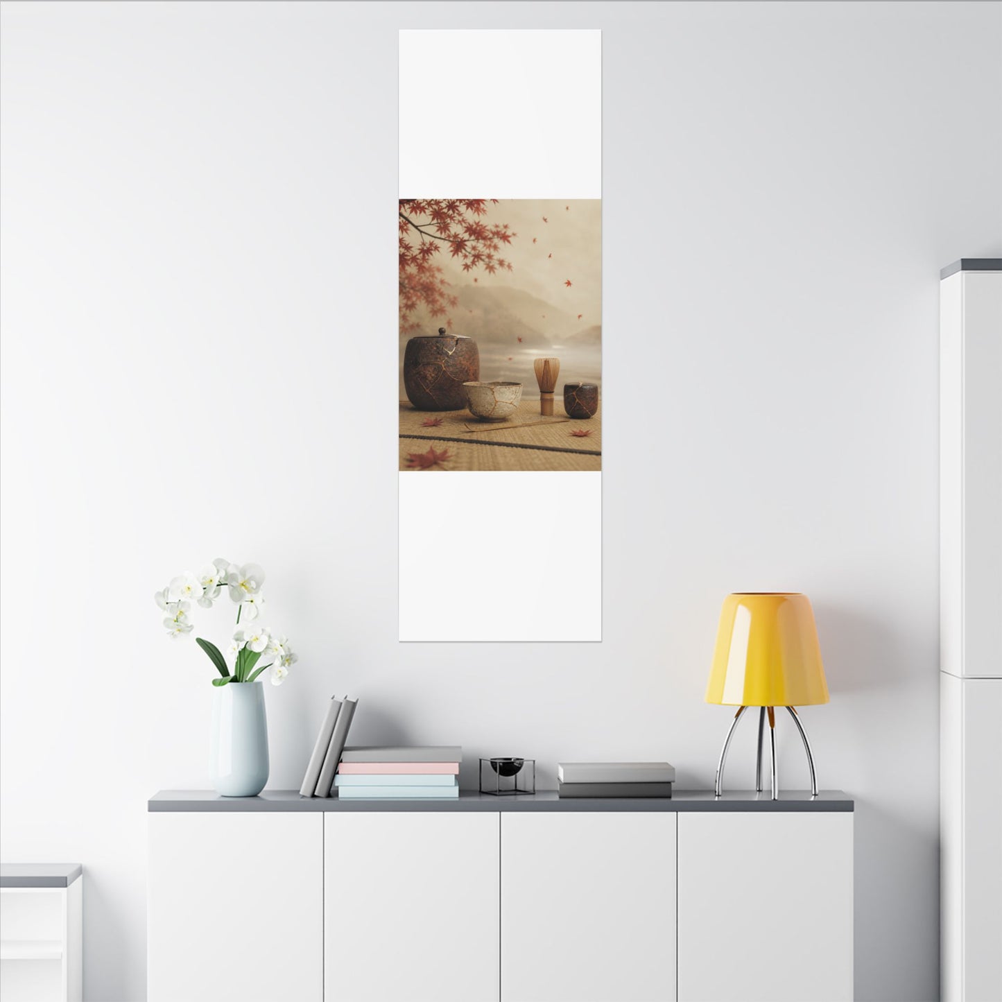Tea Ceremony Canvas Art | Autumn Kintsugi Gold Vein Art