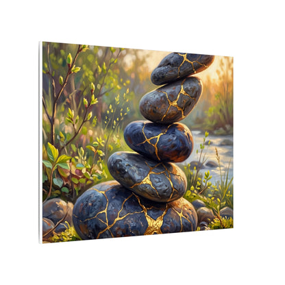Spring River Stones Gold Repair Canvas Art | Healing Decor