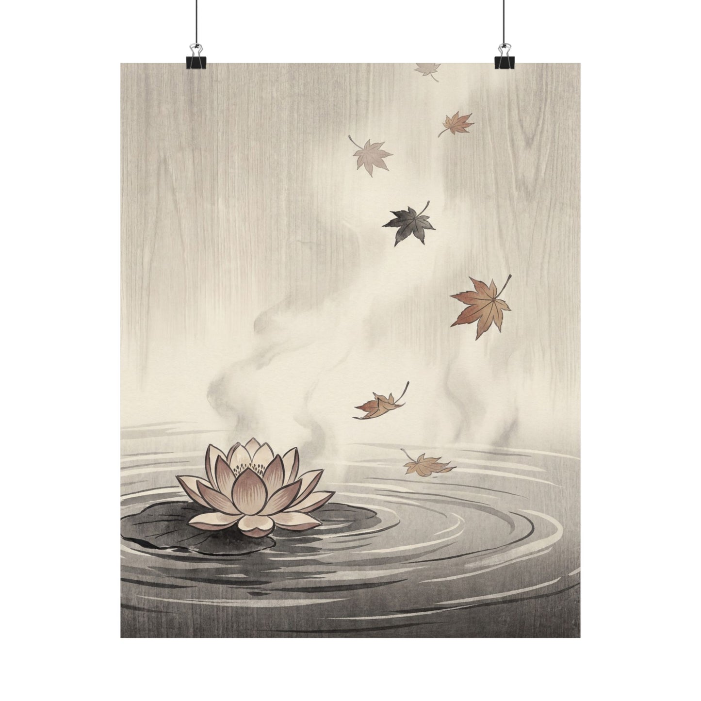 Lotus Flower Wall Art Print | Autumn Zen Ukiyo E Inspired Art Art Print