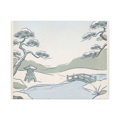 Japandi Moonlit Garden in Moonlight | Minimal Line Canvas Art