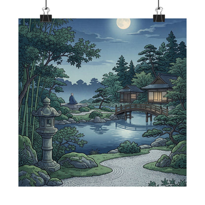 Kanso Moonlit Garden Wall Art Print - Zen Ukiyo E Inspired