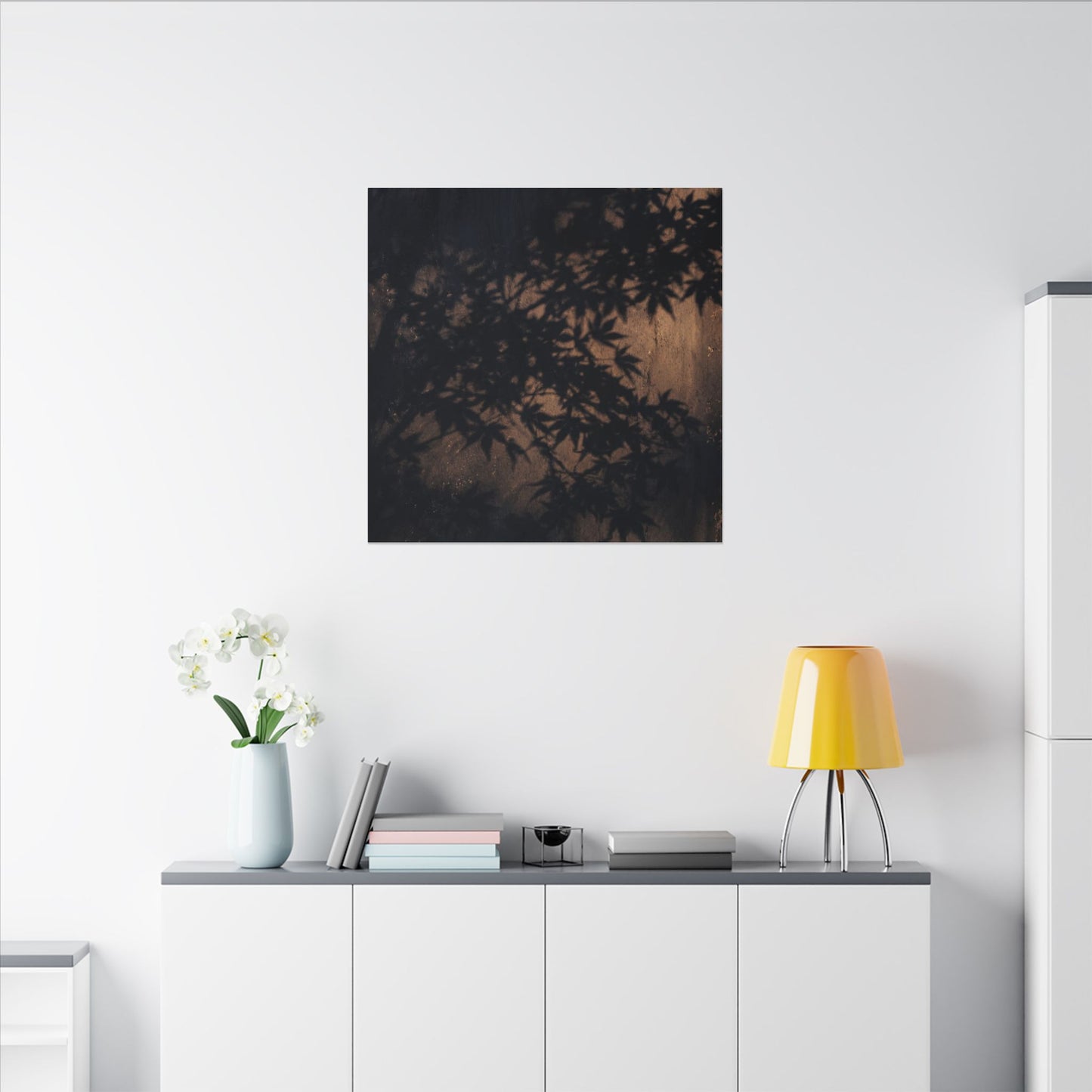 Shadow Play Autumn Canvas Art | Dark Japandi Atmospheric Design
