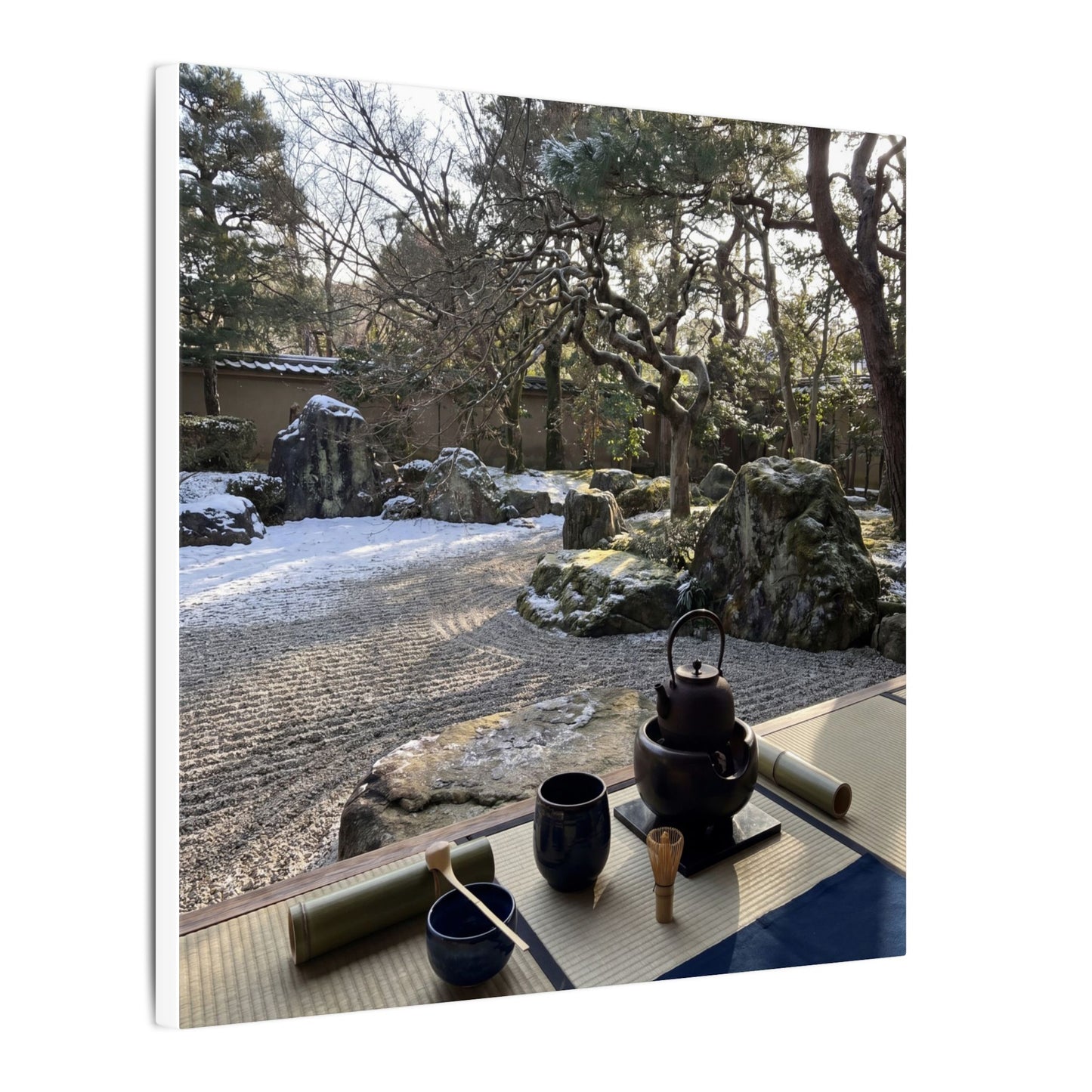 Winter Tea Ceremony Karesansui Canvas Art | Serene Decor