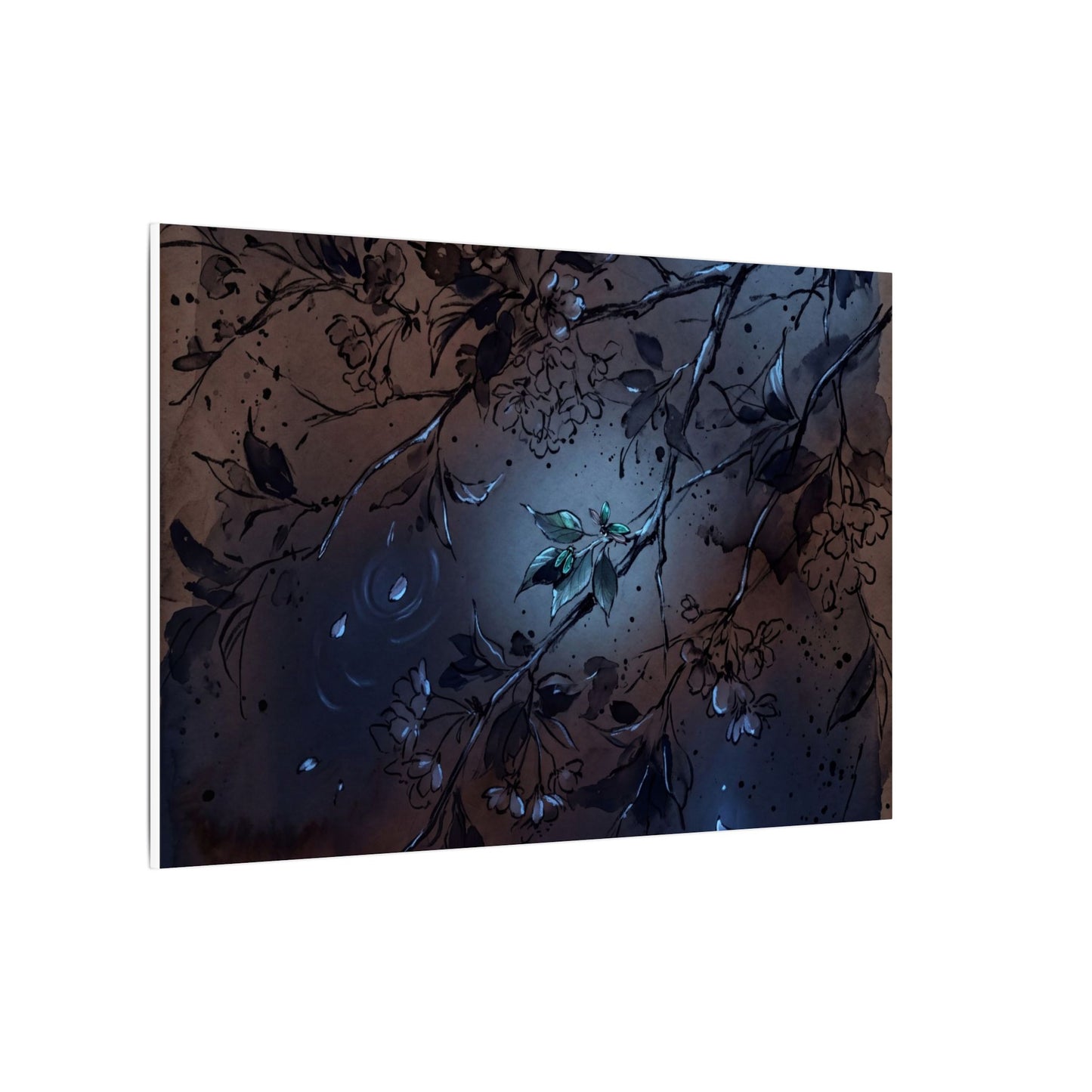 Bold Cherry Blossom Canvas Art - Charcoal Ink Dark Japandi