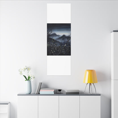 Mountain Mist Spring Canvas Art | Dark Japandi Atmospheric Design