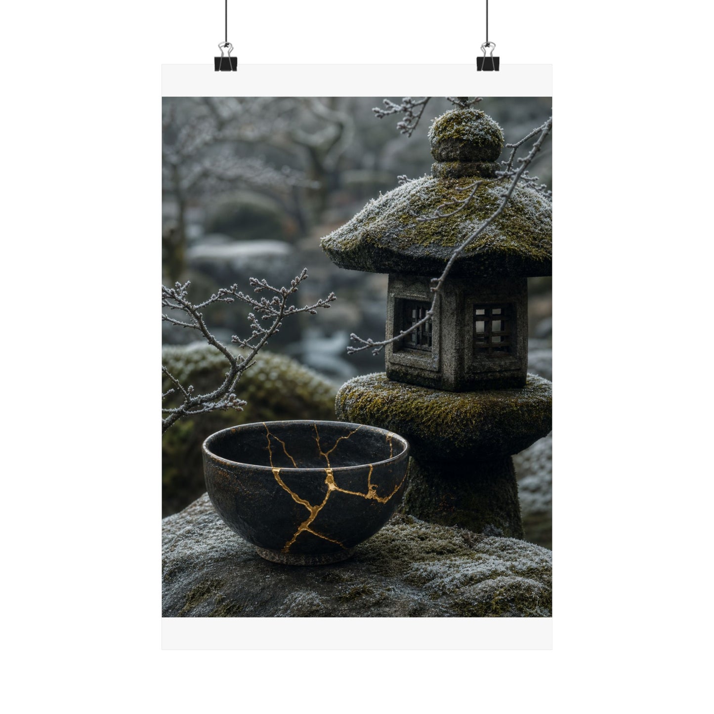 Stone Lantern Winter Wall Art Print | Kintsugi Beautiful Design
