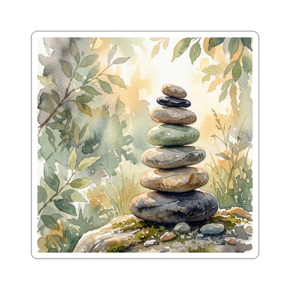 Mono No Aware River Stones Sticker - Japandi Watercolor Art Print