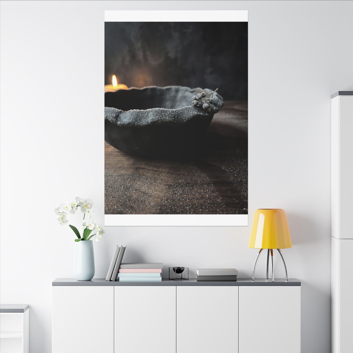Ceramic Bowl Canvas Art | Winter Dark Japandi Shadow Zen Art