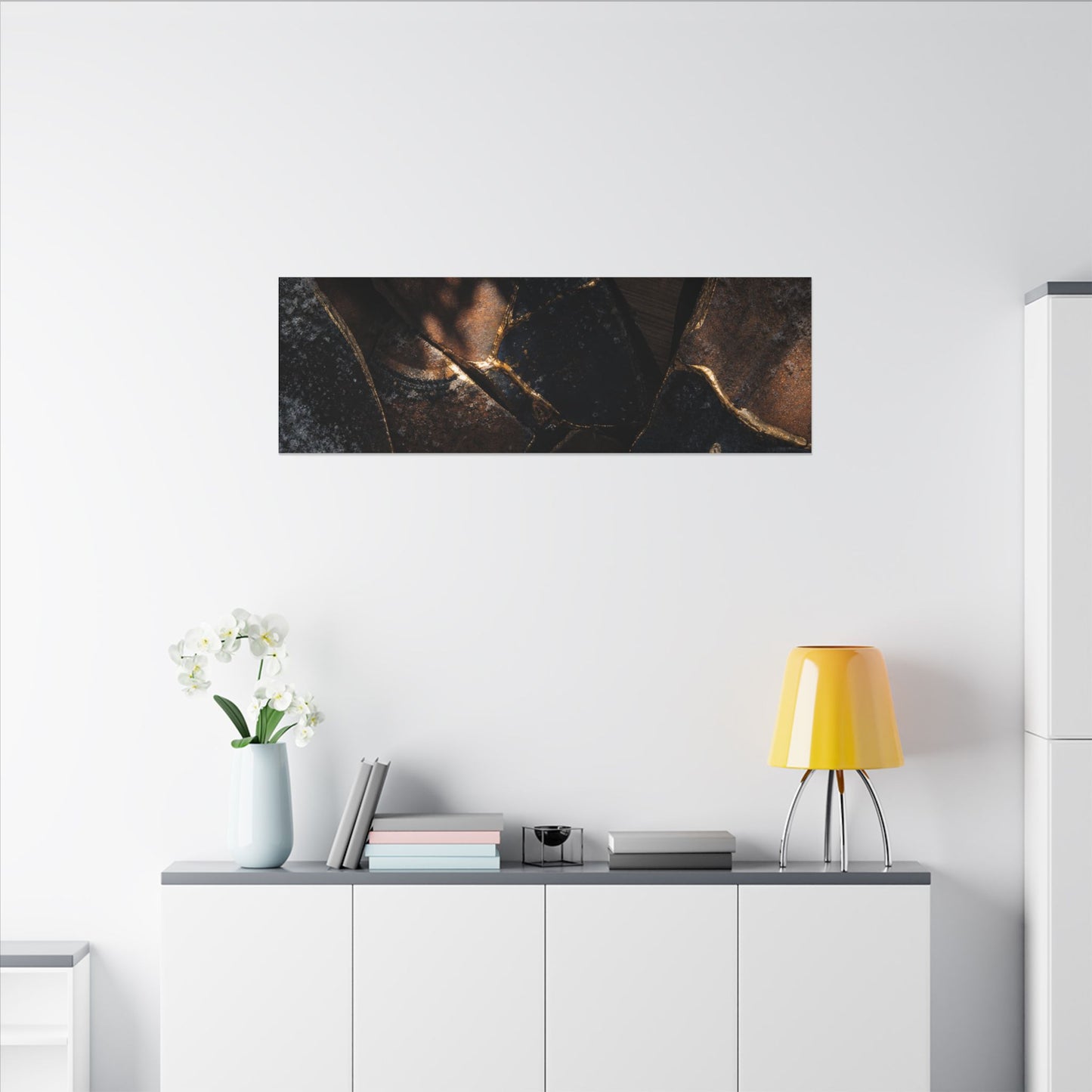 Fukinsei Broken Pottery Canvas Art - Dark Japandi Dark Texture