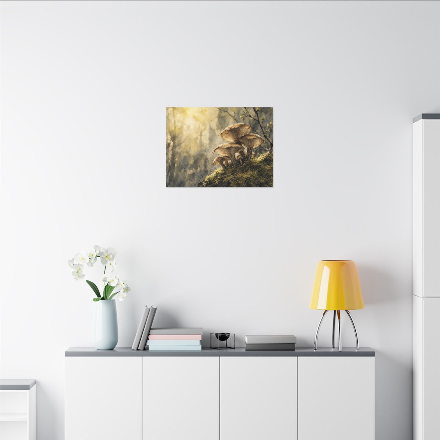 Wild Mushrooms Canvas Art | Spring Japandi Watercolor Art