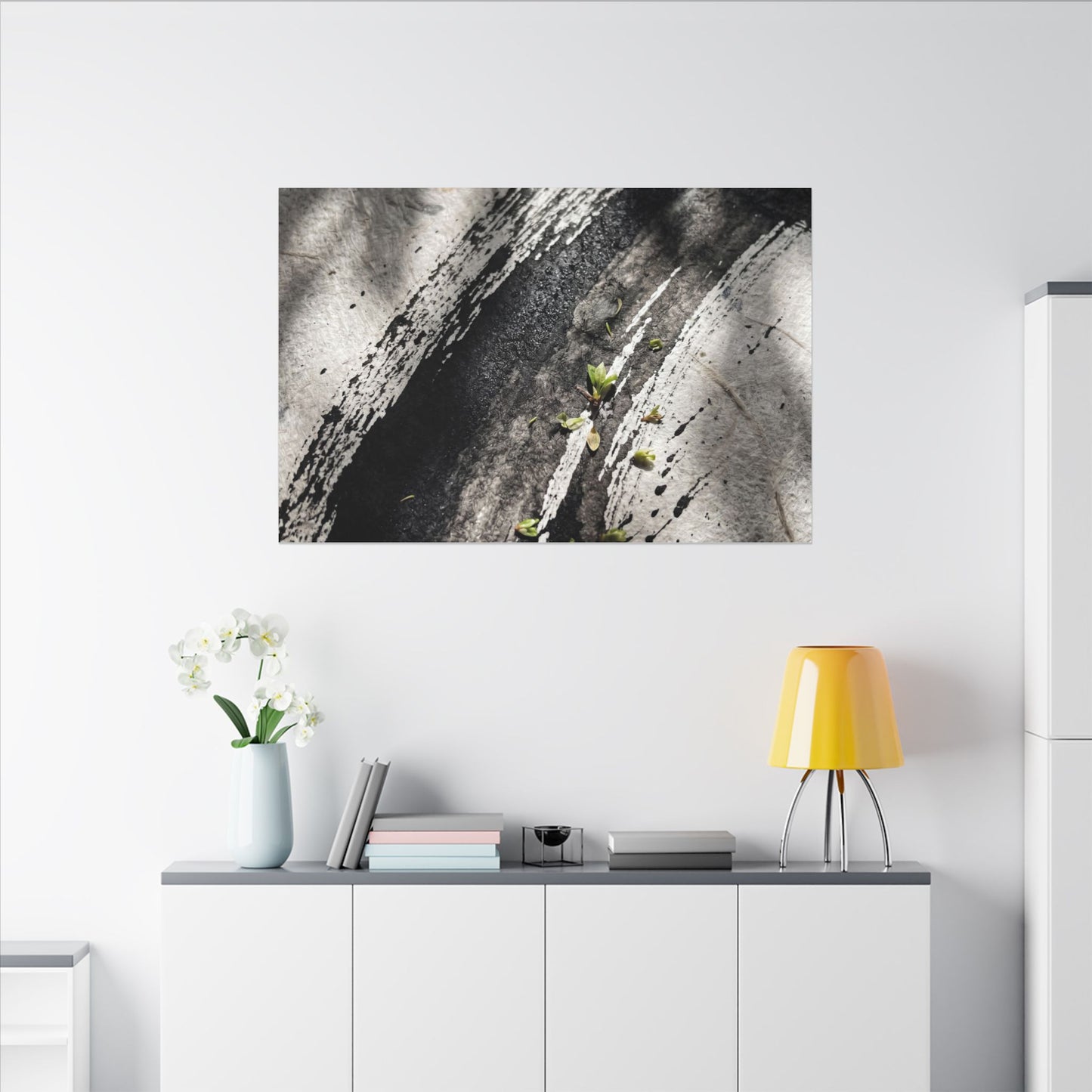 Ink Brushstroke Canvas Art | Spring Dark Japandi Moody Minimal Art