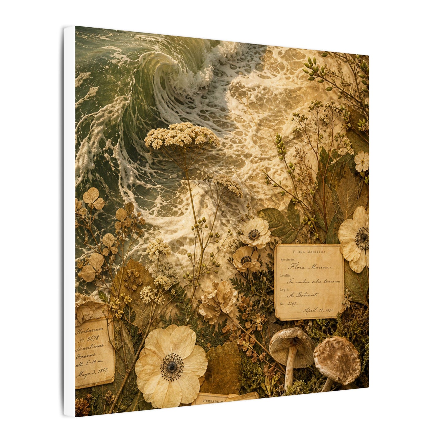 Spring Ocean Wave Herbarium Canvas Art | Nostalgic Decor