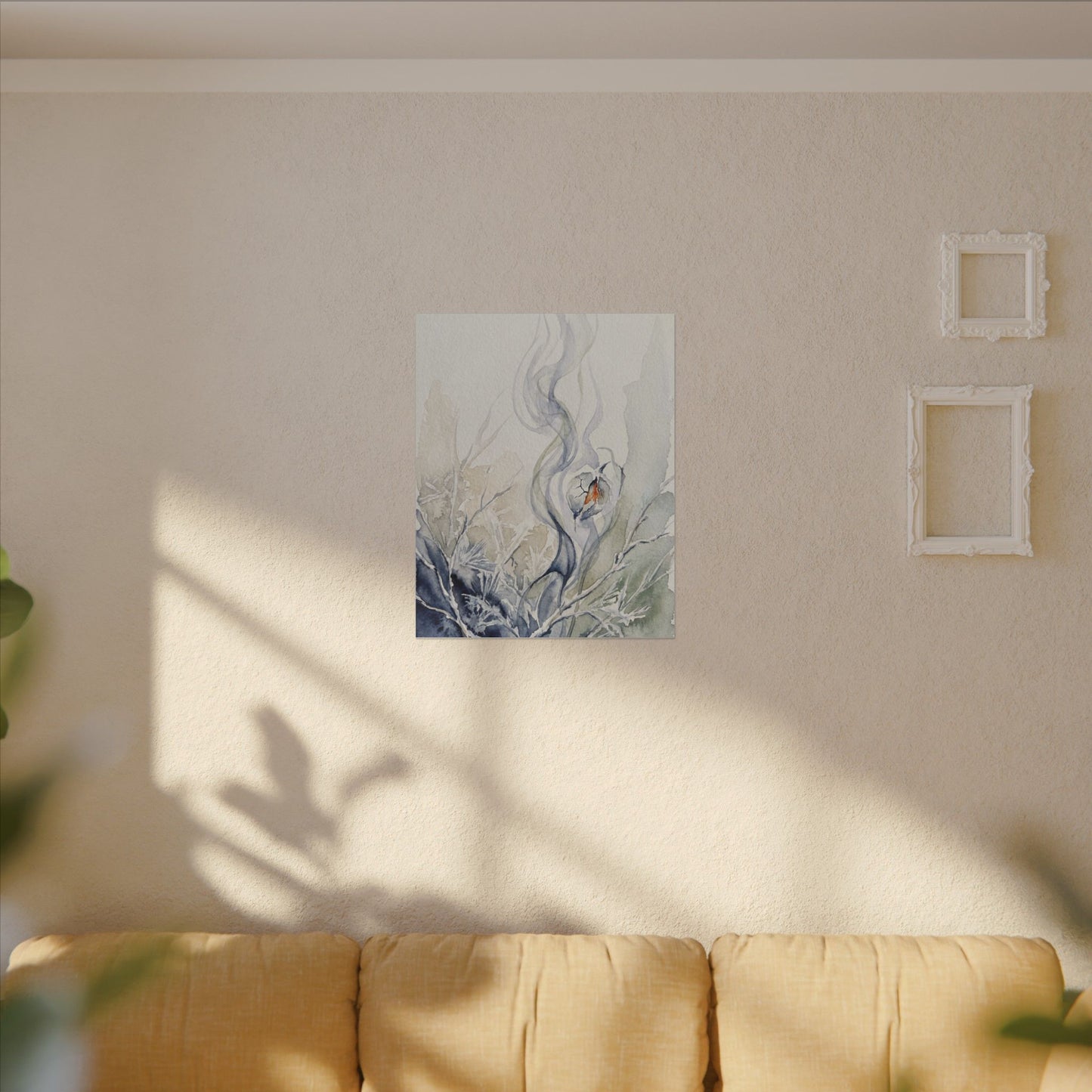 Earthy Incense Smoke Canvas Art - Watercolor Japandi