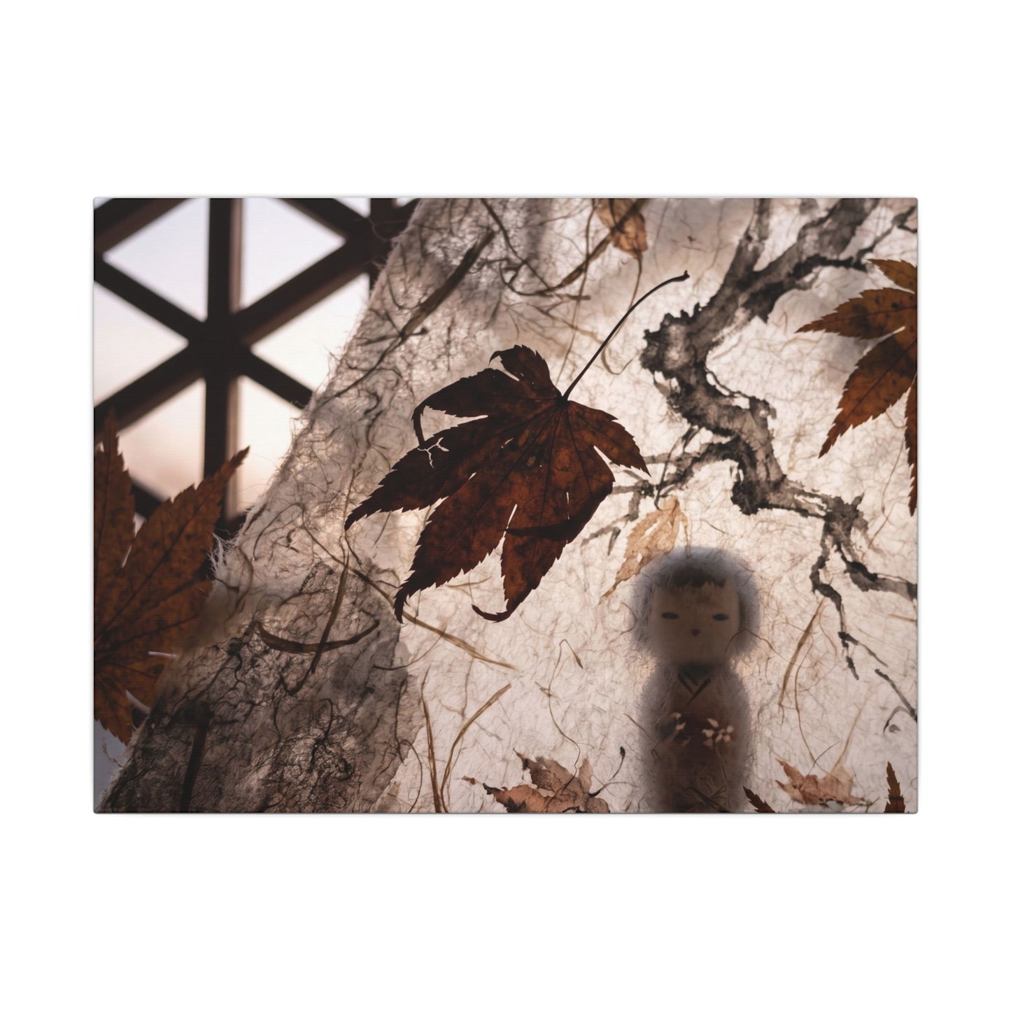 Shoji Screen Autumn Canvas Art | Dark Japandi Atmospheric Design