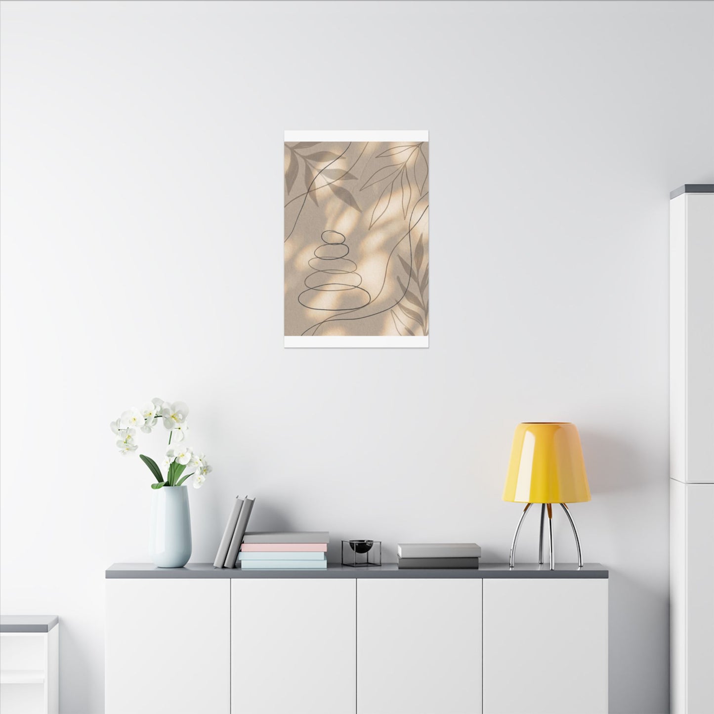 River Stones Minimal Line Canvas Art | Earthy Japandi Art