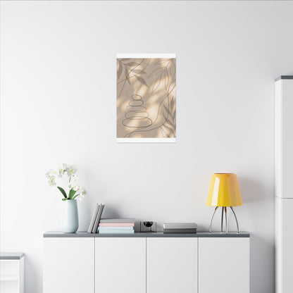 River Stones Minimal Line Canvas Art | Earthy Japandi Art