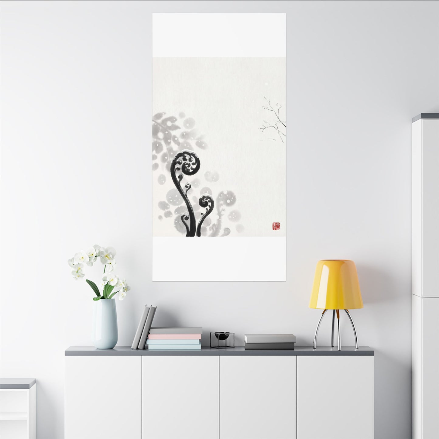 Winter Fern Unfurling Ukiyo E Inspired Canvas Art | Peaceful Decor