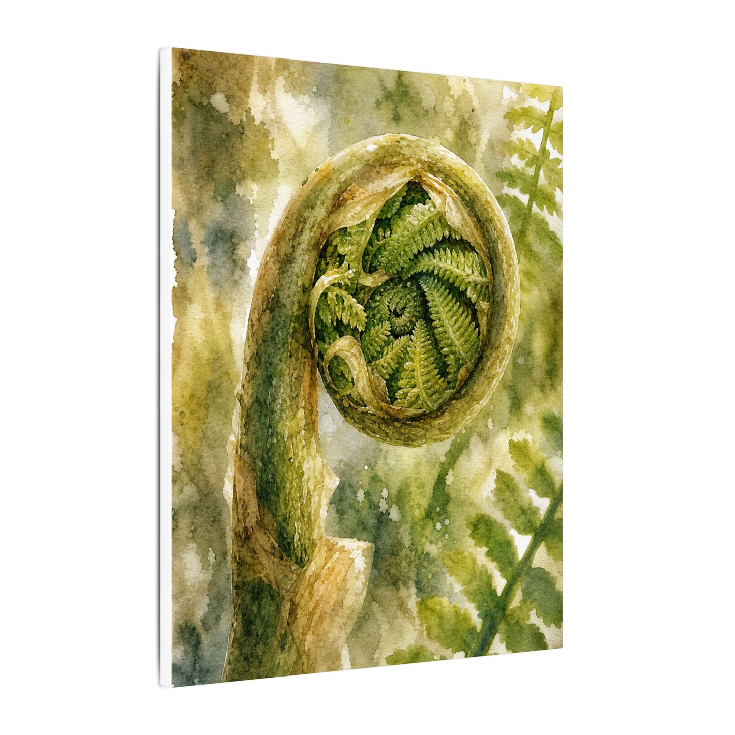 Japandi Fern Unfurling in Dappled | Watercolor Canvas Art