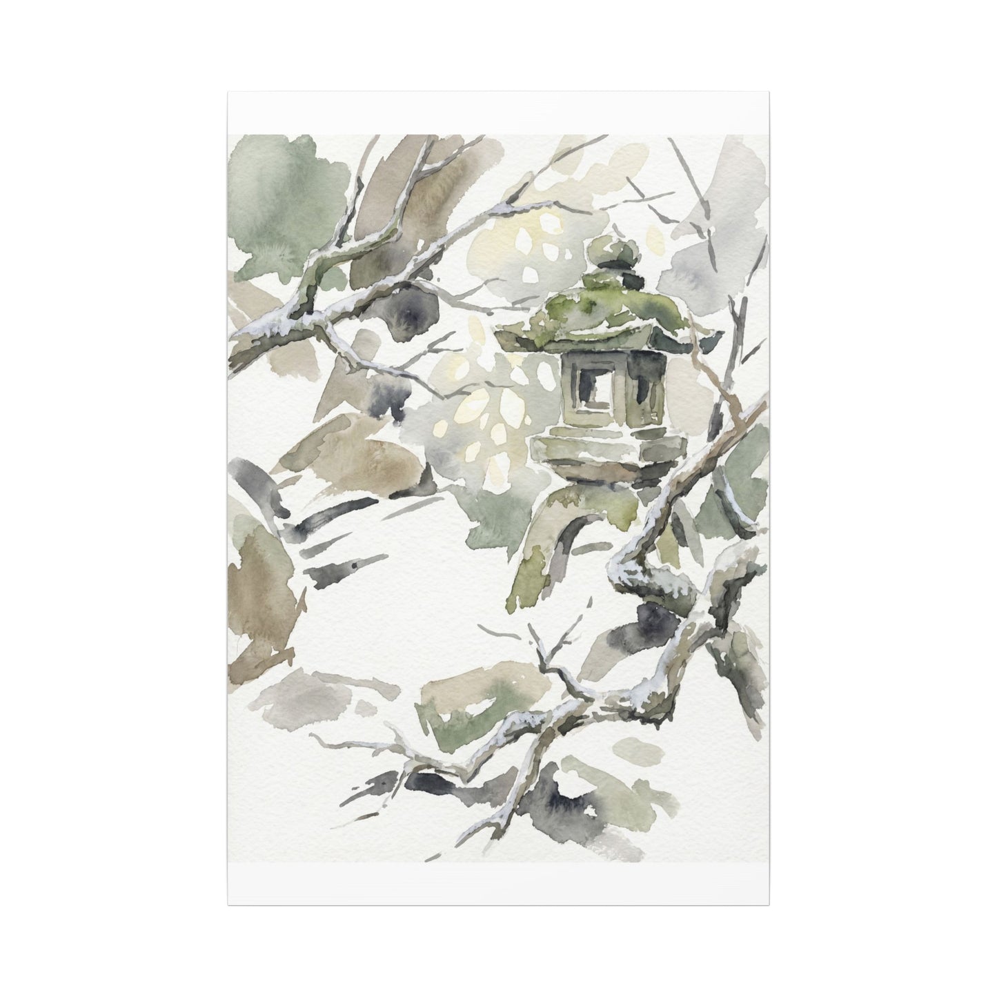 Elegant Stone Lantern Canvas Art - Watercolor Japandi
